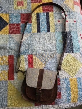 Leather Cowhide With Gold Sprinkles Crossbody Bag